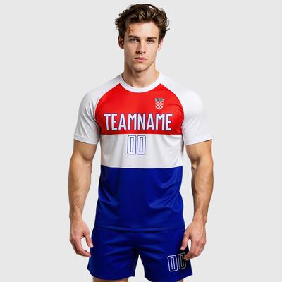 Custom Red White-Royal Sublimation Croatian Flag Soccer Uniform Jersey