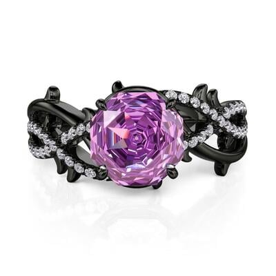 Jeulia Twist Bypass Black Thorn Purple Rose Cut Ring