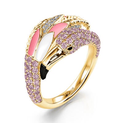 Jeulia "Love and Passion" Pink Flamingo Sterling Silver Ring