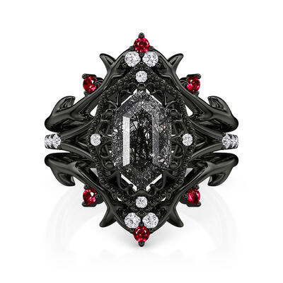 Jeulia Gothic Thorn Hexagon Black Rutilated Quartz Bridal Set