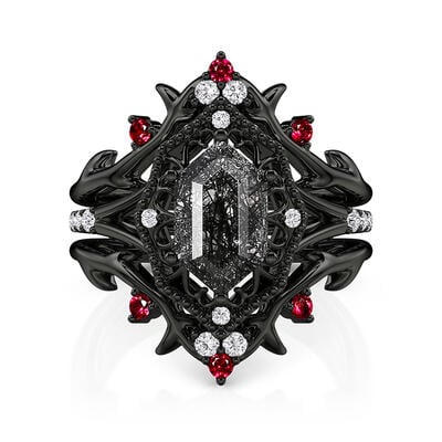 Jeulia Gothic Thorn Hexagon Black Rutilated Quartz Bridal Set