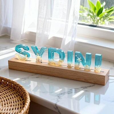 Coastal Resin Lamp - Beach-Themed 3D Wooden Letter Night Light