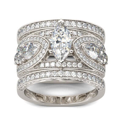 Jeulia 3PC Marquise Cut Sterling Silver Ring Set