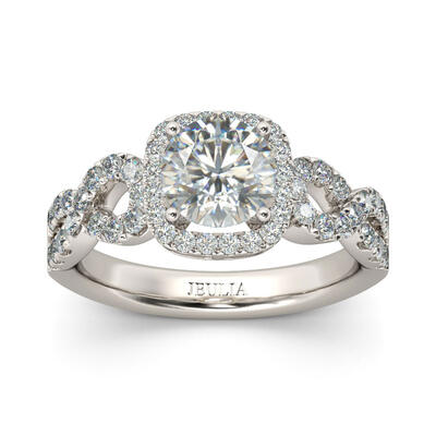 Jeulia Twist Halo Round Cut Sterling Silver Ring
