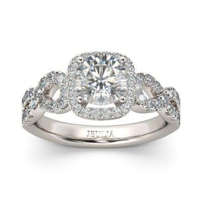 Anillo De Compromiso Con Halo De Corte Redonda En Plata De Ley