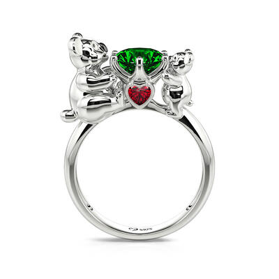 Jeulia Hug Me "Mother & Baby" Koala Round Cut Sterling Silver Ring
