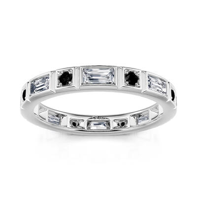 Jeulia Alternating Round & Emerald Cut Sterling Silver Men's Band