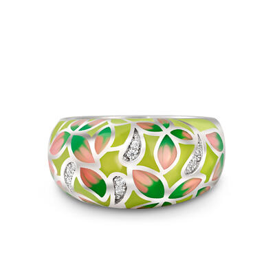 Jeulia "Full Bloom" Enamel Sterling Silver Women's Band