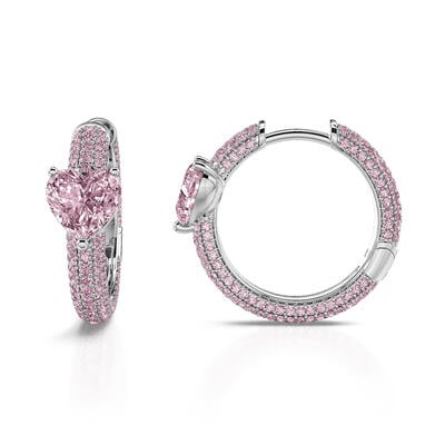 Jeulia Pendientes mujer de aro de plata de ley piedra rosa corte corazón