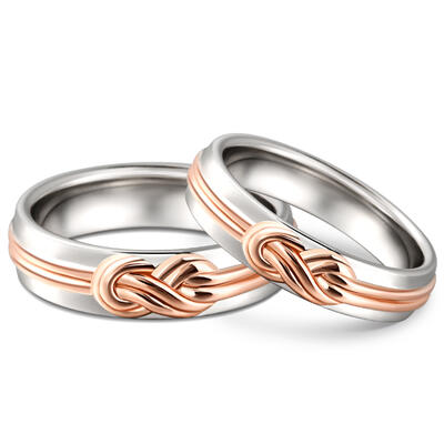 Jeulia "Eternal Connection" Knot Design Sterling Silver Couple Rings