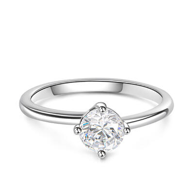 Jeulia Classic Round Cut Sterling Silver Ring