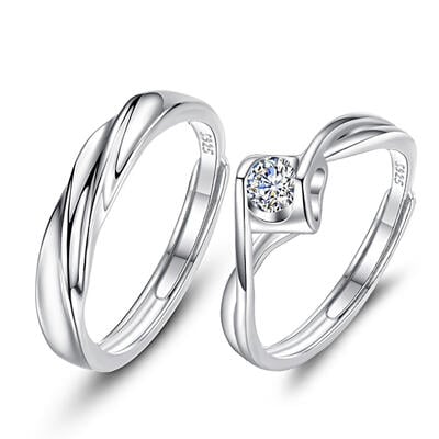 Jeulia Bagues de Mariage Ajustables Twist Pas Chères pour Couples avec Coeur en Argent Sterling