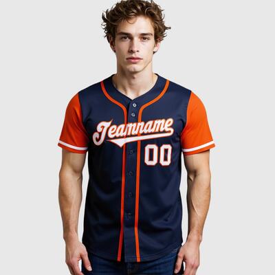 Custom Navy Orange Two Tone Baseball Jersey Personalized Insignia for Matches Practices and Youth Leagues