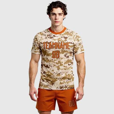 Custom Camo Texas Orange-Brown Sublimation Salute To Service Soccer Uniform Jersey