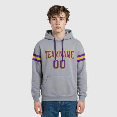 Soft Custom Stitched Gray Football Pullover Hoodie Cozy Ideal for Sports Personalized Team Logo & Chosen Number