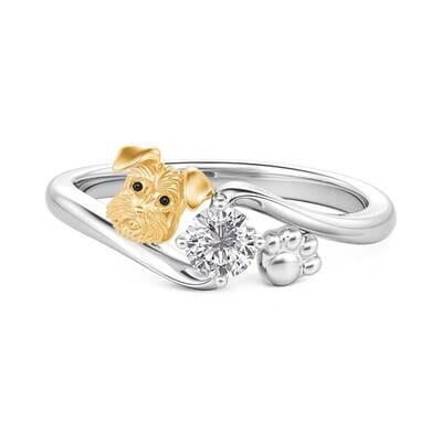 Jeulia Bypass Schnauzer Paw Print Ring with Round Stone