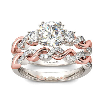 Jeulia Twist Two Tone Round Cut Sterling Silver Ring Set