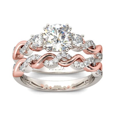 Jeulia Twist Two Tone Round Cut Sterling Silver Ring Set