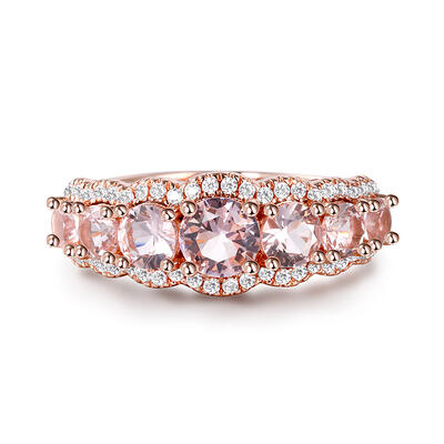 Jeulia Simple Round Cut Synthetic Morganite Sterling Silver Women's Band