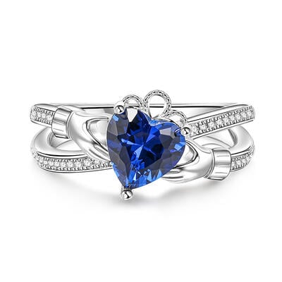 Jeulia Crossover Heart Cut Claddagh Sterling Silver Ring