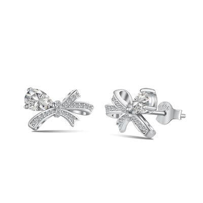 Jeulia Bowknot Design Pear Cut Sterling Silver Stud Earrings