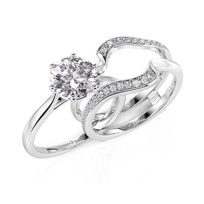 Jeulia Interchangeable Wave Engagement Ring Set Round Cut Sterling Silver