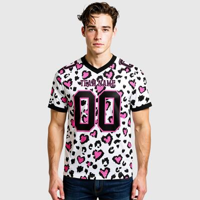 Custom Football Jersey 3D Pattern Pink White Leopard Print Mesh Authentic
