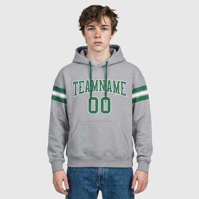 Custom Stitched Gray Football Pullover Sweatshirt Hoodie Breathable Comfortable Fabric Custom Team Name & Number