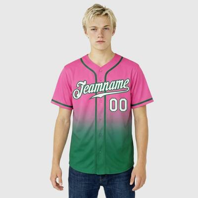 野球 ユニフォーム ピンク・グリーン フェード 名前 チーム名 ロゴ 番号入り オーダーメイド ユニセックス