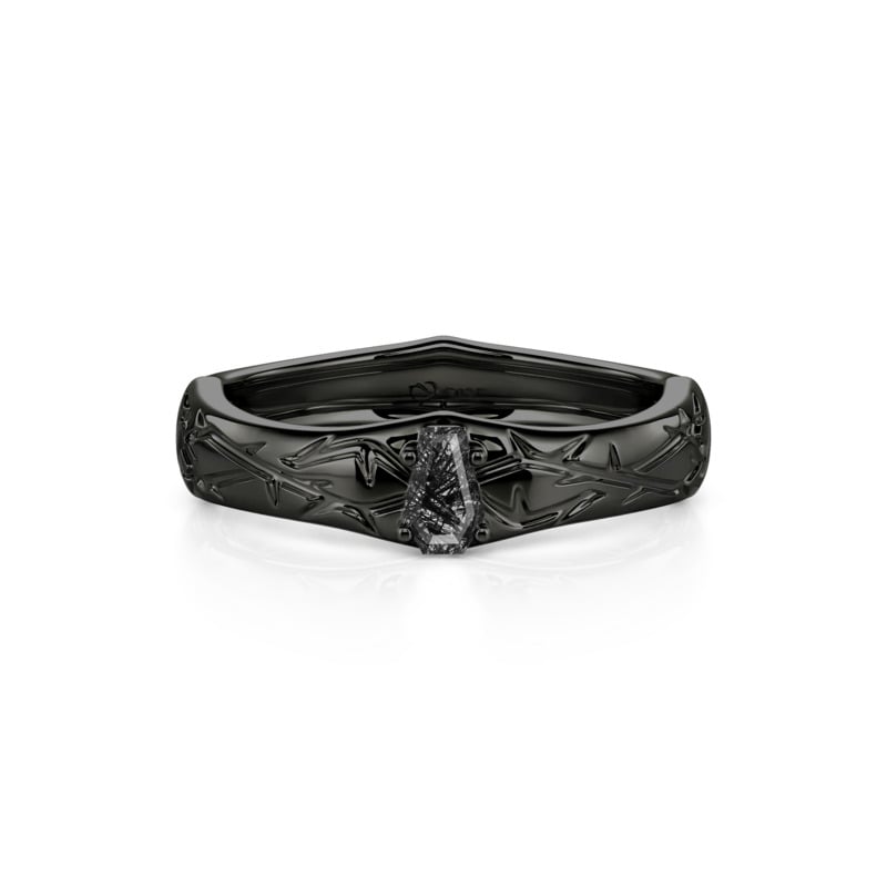 Jeulia Men's Gothic Thorns Coffin Black Rutilated Quartz Ring