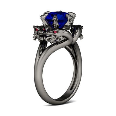 Jeulia Black Tone Round Cut Sterling Silver Dragon Ring