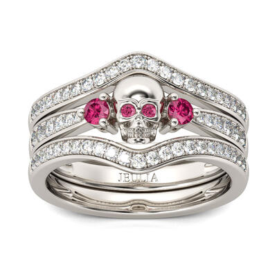 Jeulia Fancy Round Cut Sterling Silver 3PC Skull Ring