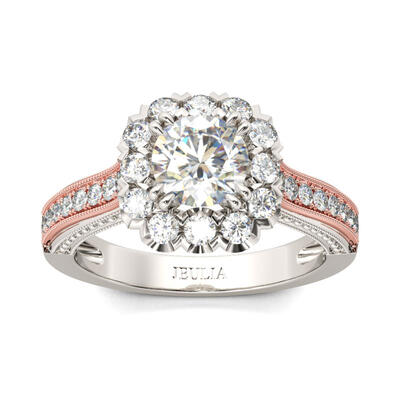 Jeulia Halo Two Tone Round Cut Sterling Silver Ring