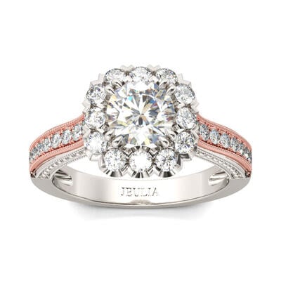 Jeulia Halo Two Tone Round Cut Sterling Silver Ring
