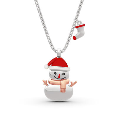 Jeulia "Cute Snowman" Sterling Silver Necklace