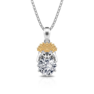 Jeulia Hug Me "Prickly Cutie" Hedgehog Round Cut Sterling Silver Necklace