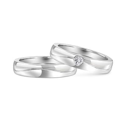 Jeulia Simple Coeur Bagues de couple Argent Sterling