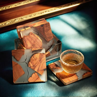 Reslol Exquisite Resin Cliff Cypress Splashed Ink Square Coasters