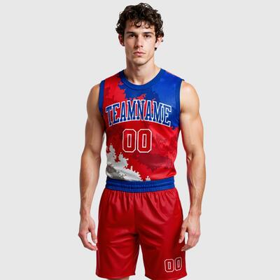 Custom Figure Red-Royal Round Neck Sublimation Basketball Suit Jersey