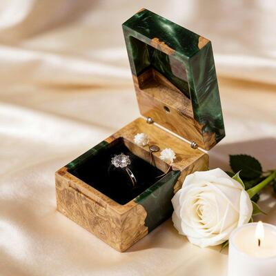 Enchanted Reslol Handcrafted Resin & Wood Rectangular Ring Box - Gift for Her