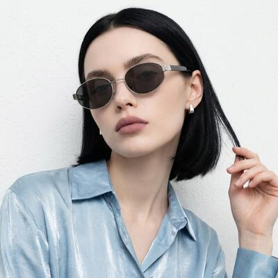 Violet Silver Oval Sunglasses