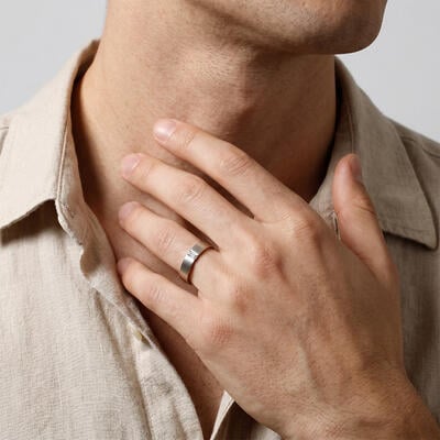 "Steadfast to You" Emerald Cut Matte Brushed Men's Wedding Ring