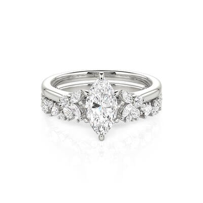 Jeulia Marquise Cluster Engagement Ring Set Sterling Silver