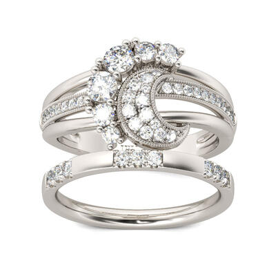 Jeulia Crescent Round Cut Sterling Silver Ring Set