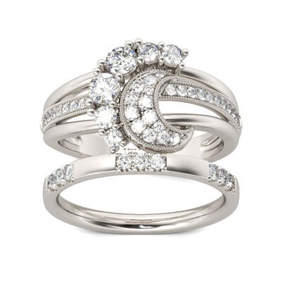 Jeulia Conjunto De Anillos Crecientes Con De Talla Redonda En Plata De Ley