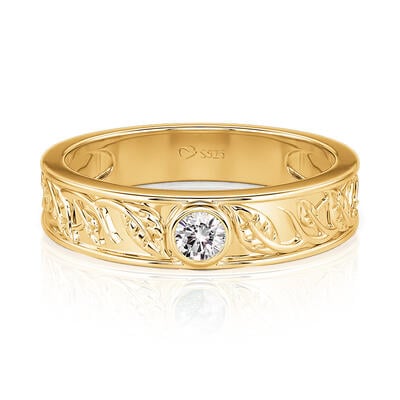Jeulia Leaf-Engraved Gold Round Solitaire Wedding Ring For Men