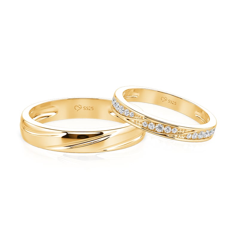 Jeulia Classic Gold Bypass Wave Matching Couple Ring Set