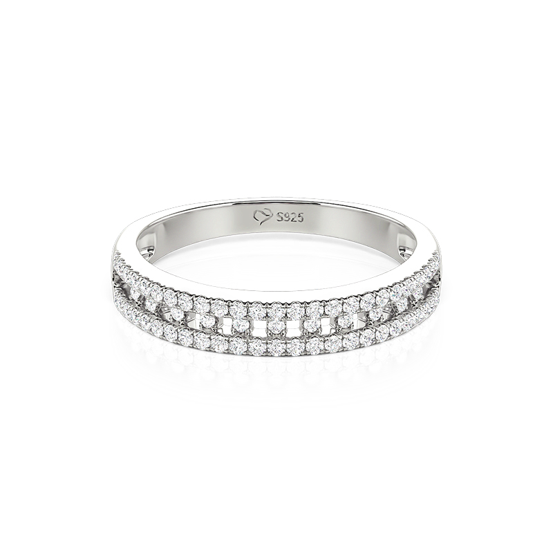 Jeulia Women's Geometric Lattice Open-Work Pavé Wedding Band