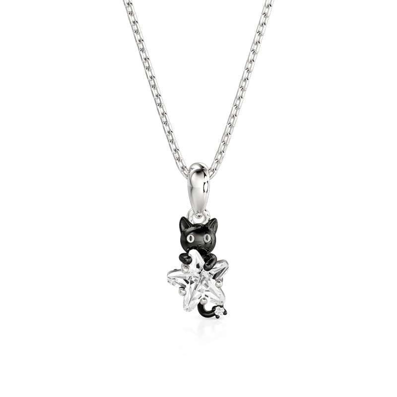 Jeulia Hug Me Collier Chat Noir et Étoile en Argent Sterling