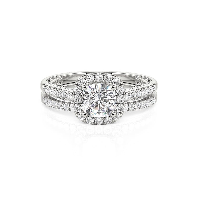 Jeulia Juego de Dos Anillos de Compromiso Eternidad Halo Corte Cojín